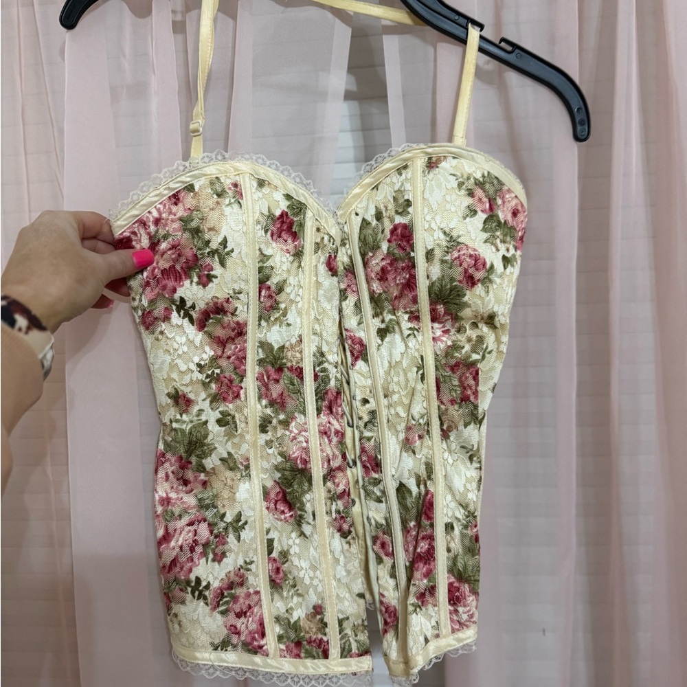 Floral Corset Top - Cream and Pink